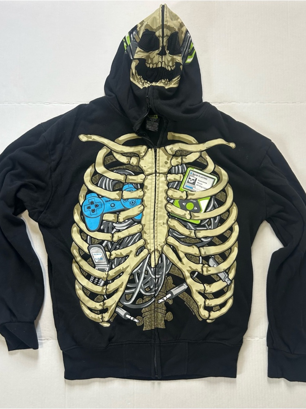 Men’s Skeleton Hoodie Skull Full Zip mask hood Gamer Novelty Horror Costume M